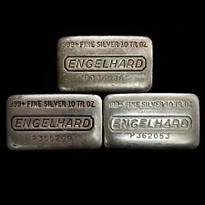 Engelhard Three Vintage 10 oz P Series Pure Silver Loaf Bars (#02)