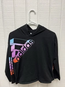 Adidas Hoodie Lightweight Black/Multicolor Boys Large Size 14 Loose Fit - Picture 1 of 4