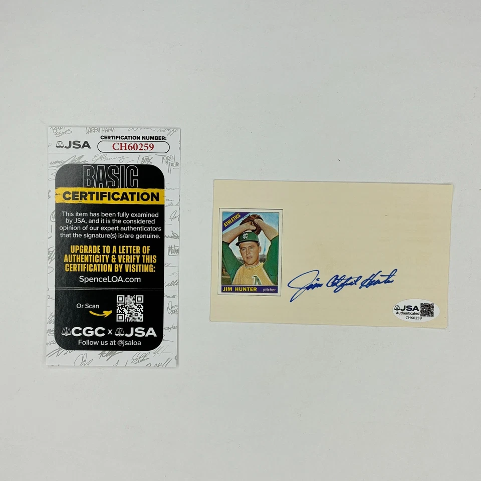 Jim Catfish Hunter Autograph Signed Index Card 3x5 Athletics HOF JSA COA - Image 1 of 4