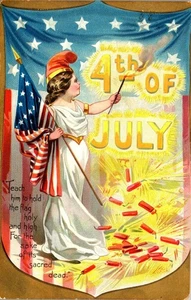 Tuck's Postcard Independence Day 4th of July Lady Liberty Poem 1908 See Cancel  - Picture 1 of 3
