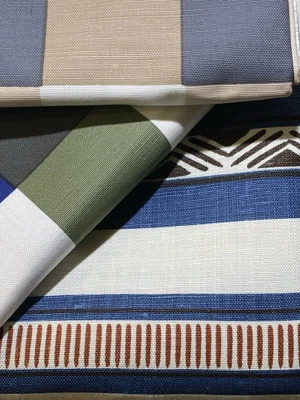 Lote de 3 mantas a rayas de tela de lino serigrafiada Uma Stewart y Portland 7+ yardas Foto 1 de 4