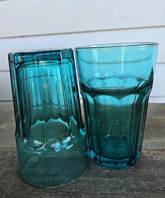 Set of 2 IKEA POKAL Turquoise Highball Glass Panel Tumblers Made in Russia 20774 - Image 1 of 4
