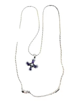 Natural Amethyst And Cubic Zirconia Religious Cross Pendant And Chain 925 - Image 1 of 3