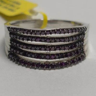 STS Purple Diamond (IR) Cluster Wide Band Rhodium Plated 925 Silver Ring Size 9 - Image 1 of 4