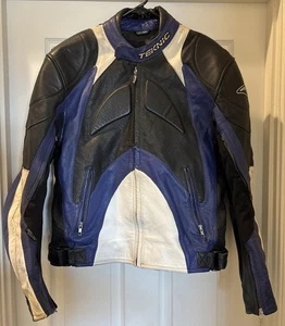Teknic Size 44/54 Leather Jacket - Blue White Black Removable Liner - Picture 1 of 5