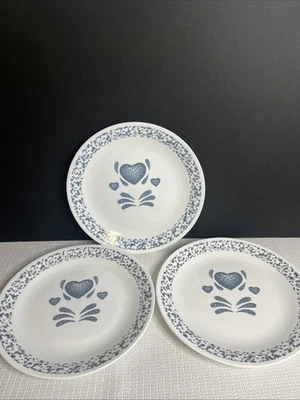 Corelle Blue Hearts Pattern  10” Dinner Plates Discontinued Pattern Set Of 3 - Image 1 of 4