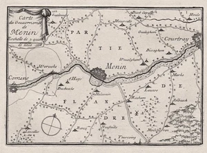 Menen Menin Vlaanderen Kortrijk Comines Belgique mapa mapa mapa Beaulieu 1680 - Imagen 1 de 1