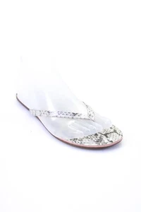 J Crew Womens Embossed Snake Print T Strap Sandals Gray Leather Size 7M - Picture 1 of 5