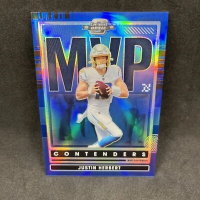 2021 Optic Contenders Football Justin Herbert MVP Contenders Blue/99 SP Chargers - Image 1 of 2