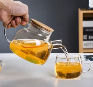 Glass Teapot with Wooden Lid – Heat-Resistant Borosilicate Tea Kettle - Picture 1 of 4