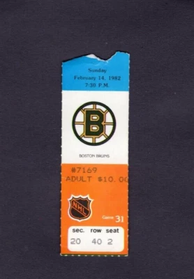 1982 OILERS vs BRUINS GAME 31 WAYNE GRETZKY 2/14 TICKET STUB 1 ASSIST - Image 1 of 2