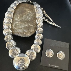 Navajo Perlen Sterlingsilber abgestuft Kissen Perlen Halskette Ohrringe 15634 - Bild 1 von 12
