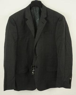 New $475 AX Armani Exchange Men's 46R Slim Gray Blue Plaid Woven Wool Blazer - Image 1 of 4
