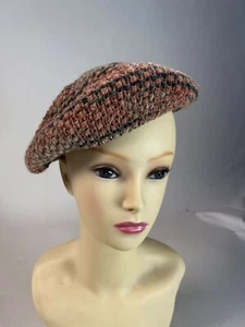 Vintage Hansen Wool & Acrylic One Size Beret In Pink & Gray Stripes Made in USA - Picture 1 of 16