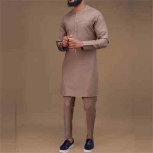Elegante tuta e pantaloni singoli stile africano di lusso marrone chiaro 2 pezzi  - Foto 1 di 1