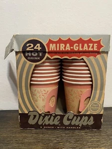 24 Vintage Dixie Hot Cups Disposable Coffee Mug w/ Handle 1960s-70s PINK W/ BOX - Picture 1 of 7