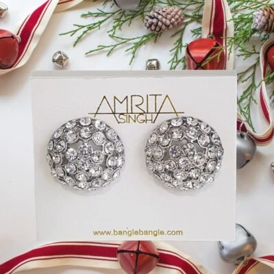 Aretes Amrita Singh para mujer plateados cúpula cristal nuevos con etiquetas Foto 1 de 4