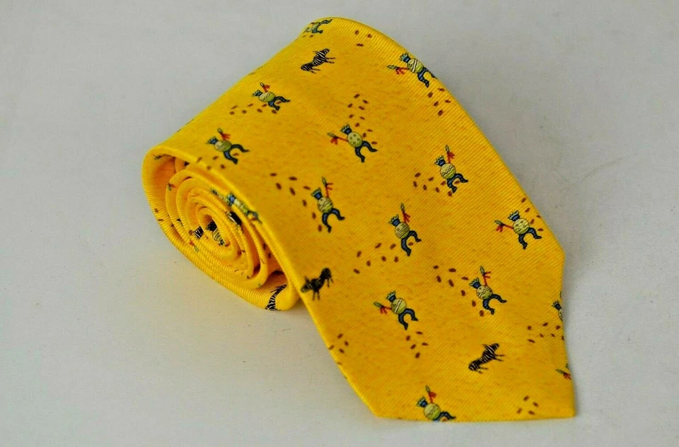 Bulgari Corbata Amarilla Cebras Guerreros Africanos Italia Seda 56.75" x 4" Cuello Pizzigoni Foto 1 de 4
