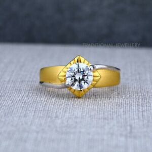 Exclusive Heavy Solitaire Stone Ring 22k Yellow gold Men's Gold Ring CZ stone 47