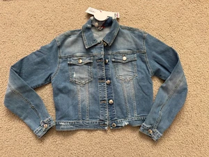 NWT GCDS J'adore Mini Denim Jeans Crop Jacket Teen Girl Kids 14 164cm XL logo XS - Picture 1 of 8