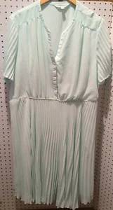 Downeast Green Dress Spring Summer 1X Short Sleeve Pleated Vneck - Picture 1 of 5