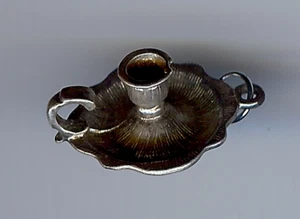 VINTAGE 3D STERLING SILVER SCROOGE STYLE HANDHELD CANDLESTICK CHARM - Picture 1 of 4
