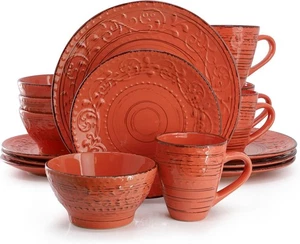 Elama Malibu Jasper 16-Piece Stoneware Dinnerware Set in Orange - Picture 1 of 3