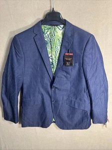 NWT Linea Uomo Blazer 43R Slim Blue 100% Cotton Check Twill Look Blazer 2 BTN - Picture 1 of 17