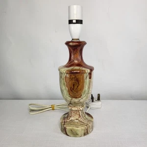 Vintage Solid Onyx Marble Table Lamp Cream/Brown 30cm Tall Desk Light Decorative - Picture 1 of 16