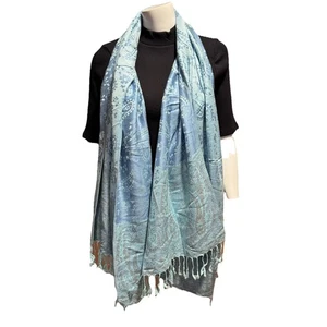 Pashmina Woven Scarf Shawl Ethereal Blue Fringe Boho Wrap Artisan - Picture 1 of 7