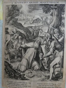 image pieuse debut XVIIIe assassinat de st boniface  issu de Bavaria sancta 1714 - Foto 1 di 1