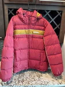 Supreme 18AW Stripe Panel Down Jacket Burgundy Size L Outerwear - Picture 1 of 10