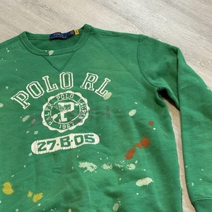 Polo Ralph Lauren Sudadera Verde Envejecido Pintura Salpicaduras Cuello Redondo S Logo Grande - Imagen 1 de 10
