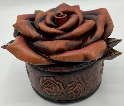 Round Rose Trinket Jewelry Box Cottagecore Country Chic Vintage Style Gift New - Image 1 of 4