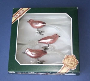 3x Pájaros Rosa Vintage/Retro: Vidrio Soplado a Mano Navidad/Navidad Bolas/Adornos - Imagen 1 de 4