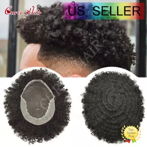 Afro Toupee for Black Men French Lace Afro Weave Kinky Curly Mens Wig Hair Units - Picture 1 of 54