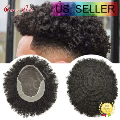 Afro Toupee for Black Men French Lace Afro Weave Kinky Curly Mens Wig Hair Units - Image 1 of 4