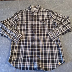 Carhartt Relaxed Fit Schwarz Rot Kariert Dünner Flanell Hemd Herren L Tall - Bild 1 von 10
