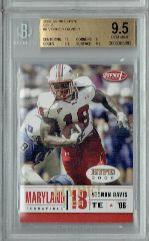BGS 9.5 Gem Mint Vernon Davis 2006 Aspire Hype #6 Rookie Card Gold 1/1 - Image 1 of 1