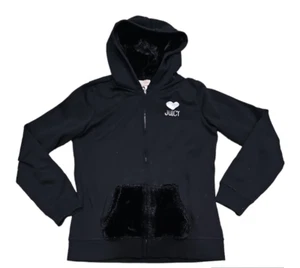 Juicy Couture Girls Hoodie Size XL 16 Black Zip Up Faux Fur Pockets Hood - Picture 1 of 3