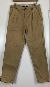 BILLY Los Angeles Mens Pants 34 Khaki Brown Cotton Chino Pleated Trousers - Picture 1 of 19