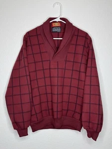 VTG Northwestern Knitting Co Sweater 80s Shawl Collar Red Windowpane Medium - Picture 1 of 17