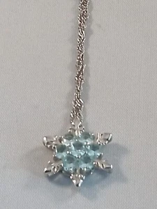Silver and Aquamarine Snowflake Pendant Necklace - Picture 1 of 5