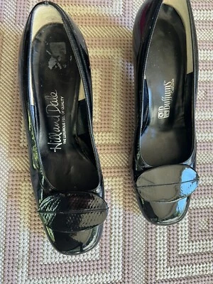 VTG 1960s HILL AND DALE Black Patent Leather Heels Shoes US 6.5 AA Mod - Image 1 of 4