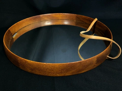 Swedish Mid Century VITTSJÖ KRISTIANSSON Wall Mirror Leather Teak LUXUS Danish Cover