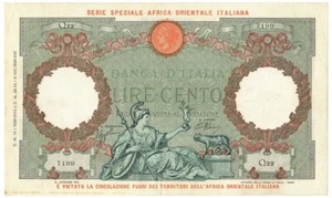 100 LIRE CAPRANESI AQUILA AFRICA ORIENTALE ITALIANA AOI 14/01/1939 BB+ - Picture 1 of 6