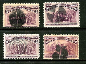 Sc #231 x 4 TARGET & CROSSROAD Fancy Cancel 2 Cent Columbian 1893 US 99E52 - Picture 1 of 3