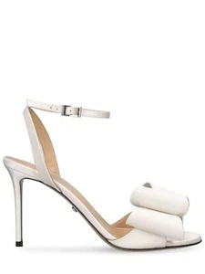 MACH & MACH Le Cadeau Double Bow White Satin 95mm Ankle Strap Sandals New - Picture 1 of 3
