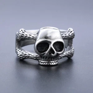 Stainless Steel Simple Ring Bone Skull Ring Couple Ring Hip Hop Vintage Polish - Picture 1 of 3