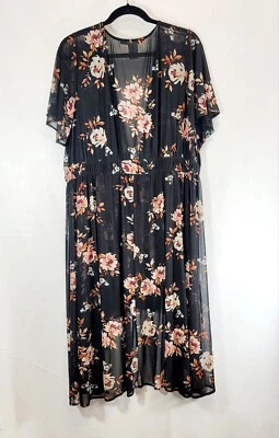 Top plumero American Rag Cie 3X floral transparente rosa naranja negro rosas Foto 1 de 4